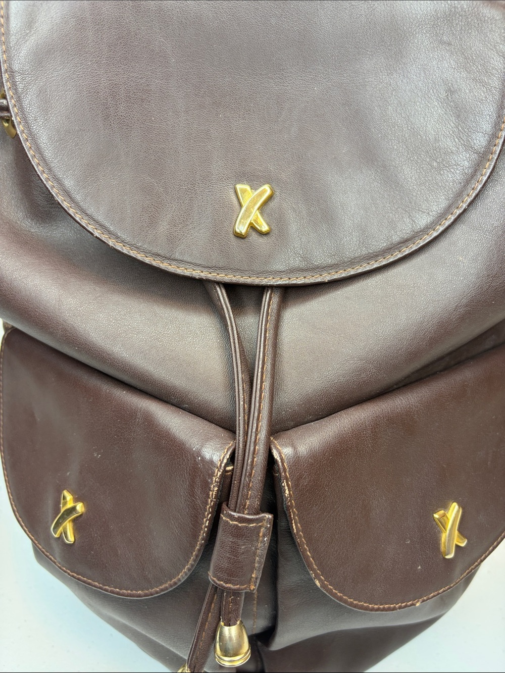Vintage Paloma Picasso Leather Backpack Drawstring Brown Italy - Picture 5 of 14